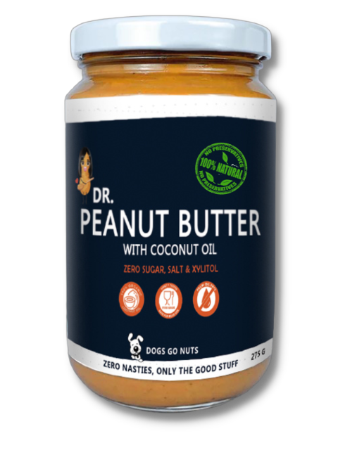 DOGS GO NUTS FOR DR. PEANUT BUTTER WITH COCONUT OIL !