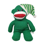 Happy Howliday 10" Holiday Sock Monkey in green by Pet Factory-toy-WOOFALICIOUS.SG